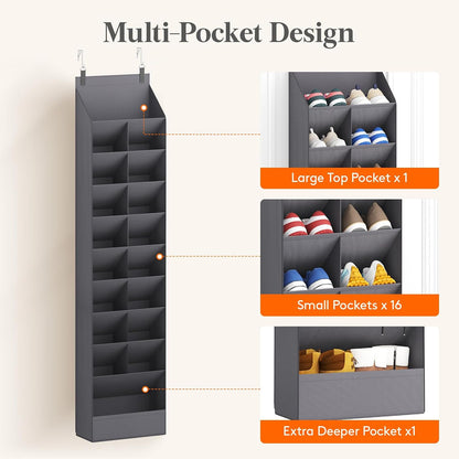 Lifewit 6 Tier Over the Door Shoe Organizer with 11 Large Deep Pockets, Fabric Hanging Shoes Shelf for Closet, Dorm Storage, Fit Up to 12 Pair Shoe Rack Holder for Sneakers, Boots, Gray