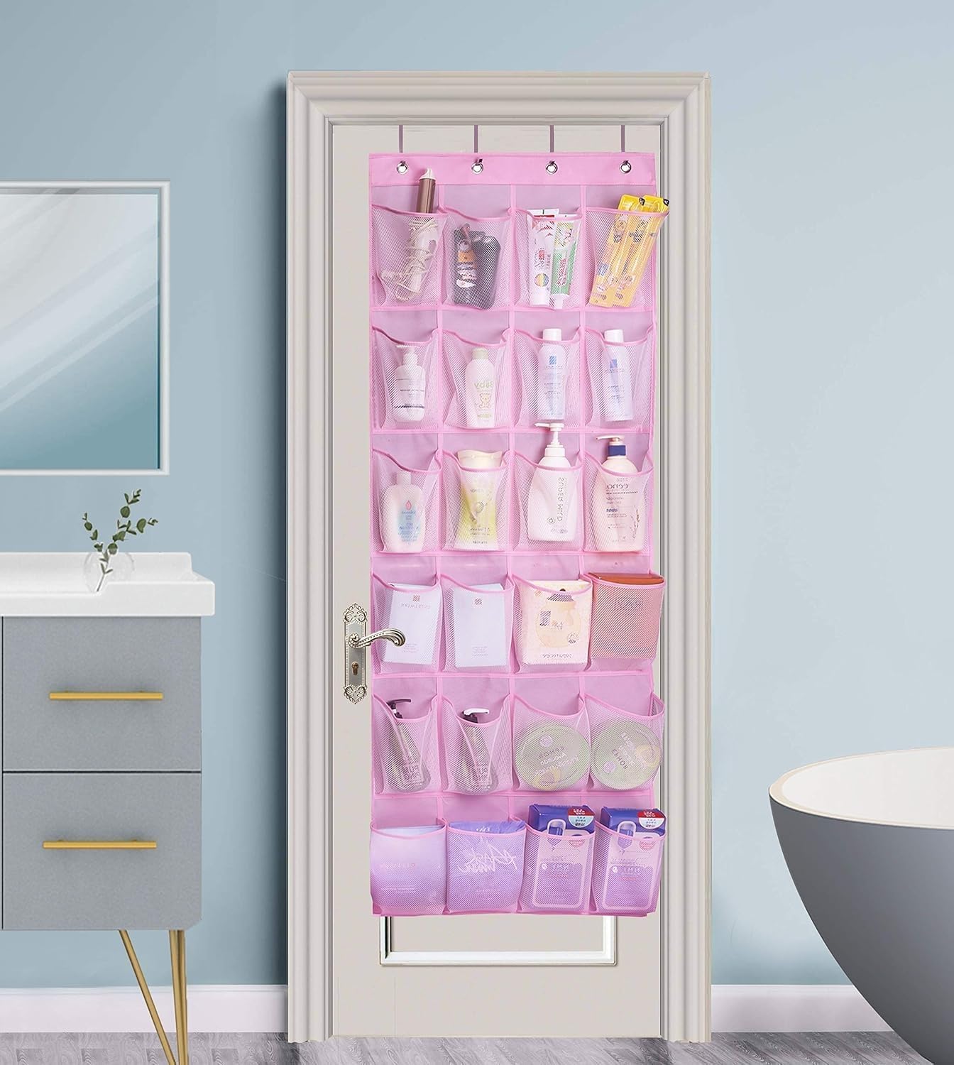 MISSLO Over The Door Shoe Organizer 24 Large Mesh Pockets, White