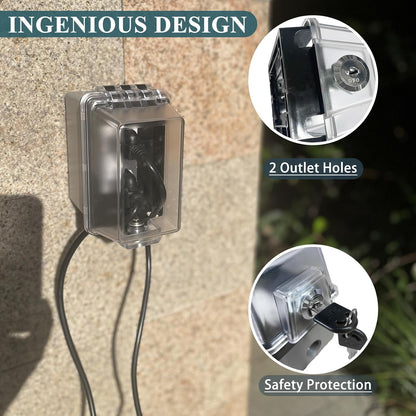 Universal Weatherproof Electrical Outlet Cover with Lock, Baby Proof Outlet Lock Box, Fits Most 2.6 "H x 2.56 "W or Smaller Plugs, Clear Outlet Waterproof Cover Box Fit for Outdoor In-Use