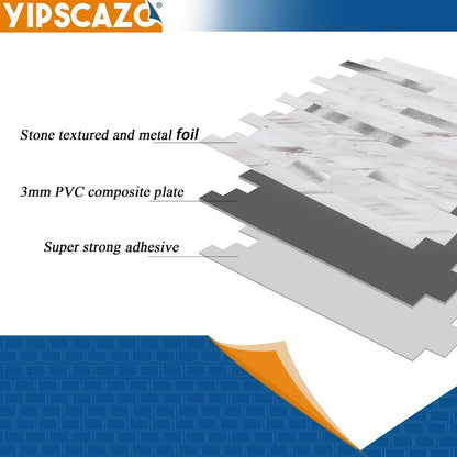 Yipscazo 2026 New Upgrade 11.34" X 11.57" Peel and Stick Backsplash, Stick on Backsplash Tiles for Kitchen, Bathroom, Fireplace (10 Sheets, Beige Rocks + Rose Gold)