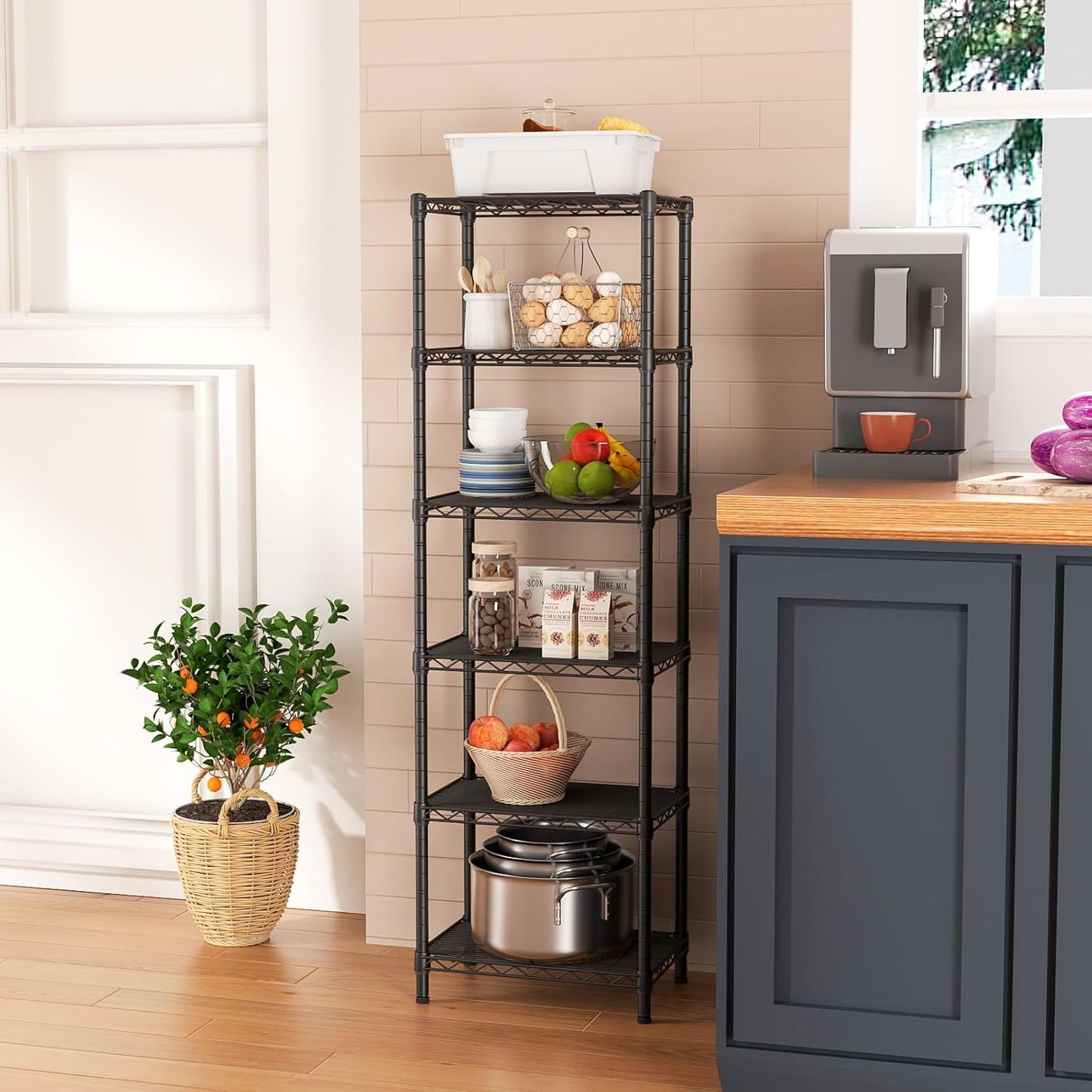 Golpart 4 Tier Adjustable Storage Shelves Metal Utility Shelf Wire Shelving Unit Organizer Rack for Home Kitchen Office Bathroom Pantry Room 12" D x 18" W x 44" H