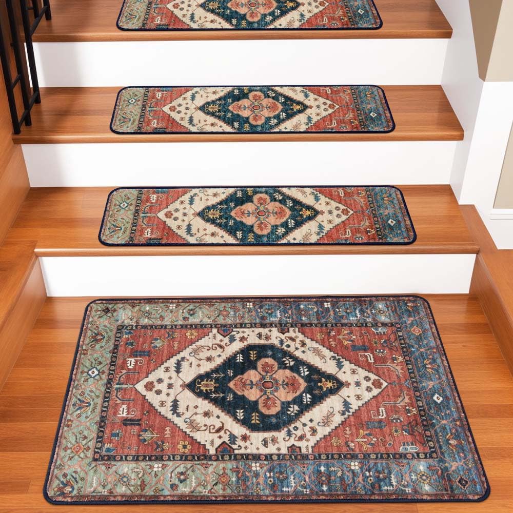 OJIA Stair Treads Non Slip for Wooden Steps Indoor 15PCS Carpet Stair Treads, Rubber Backing Stair Carpet Treads, Residue Free 8"x30" Staircase Step Treads Edging Stair Rugs for Kids & Pets, Gray