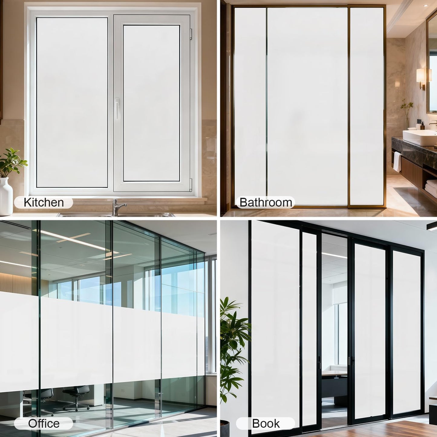 Frosted Window Film, Removable Glass Door Privacy Film, Suitable for Bathrooms, Offices, Static Cling Decorative Film, Reusable Window Stickers (Pure, 17.5X78.7 Inch)