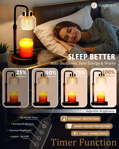 Candle Warmer Lamp Wood with Timer, Dimmable Electric Candle Lamp Warmer for Jar Candles, 2*35 Watt Bulb, Mothers Day Birthday Gifts for Women Men, Decorative Wooden Candle Lamp for Bedroom Home Decor