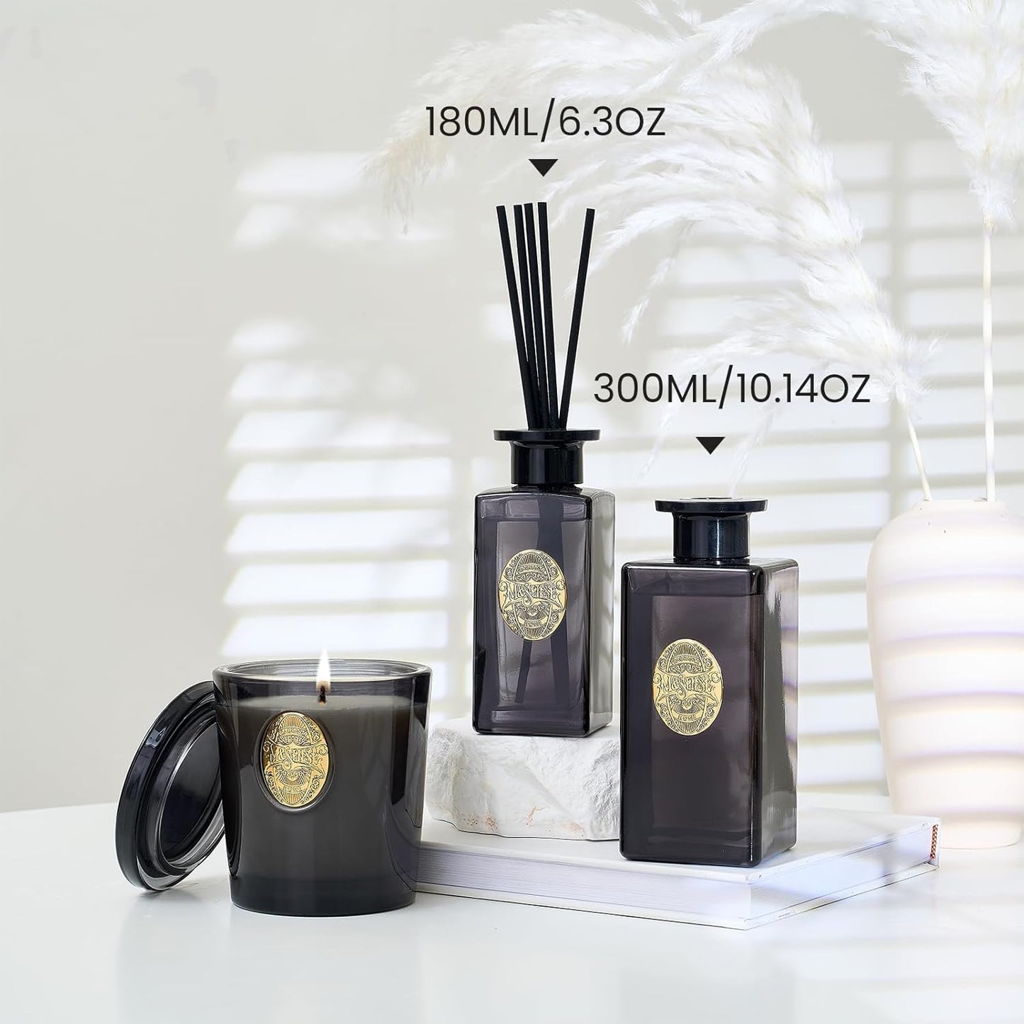 M&SENSE 6.3 oz Large Reed Diffuser Set | Lime+Basil Scent Oil Diffuser with Sticks | Hotel Collection Non-Toxic Home Fragrance |for Bedroom Bathroom Living Room - Colors B
