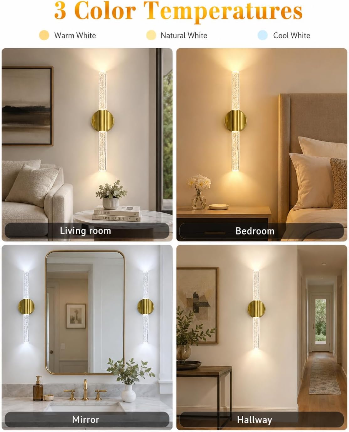 Peel and Stick on Wall Sconce set of 2, Rechargeable No Drill Gold Wireless Magnetic Battery Operated Wall Lights with Remote, Dimmable Cordless Wall Lamps for Bedroom Living Room Bathroom Decor