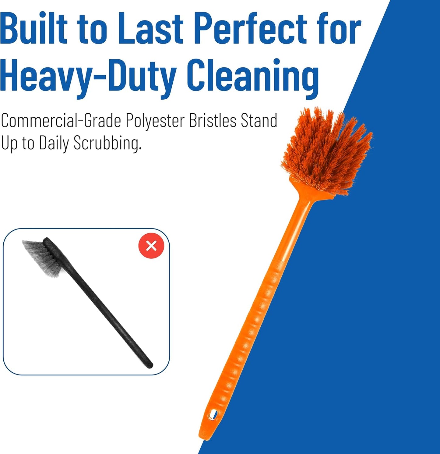 SPARTA 20" Floater Scrub Brush with Long Handle, Oil-Resistant Polyester Bristles, Multiple Trim Angles, Foam-Injected Polymer Block, Commercial Cleaning Tool, Orange