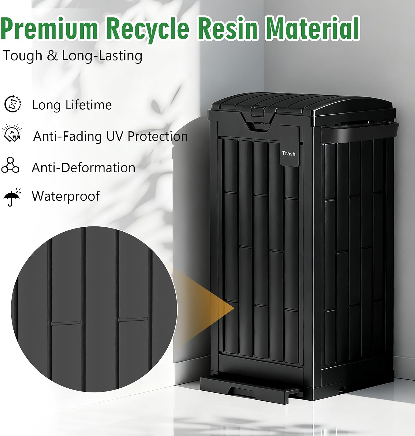 Outdoor Storage Box, 60 Gallon Waterproof Deck Box, Lockable Storage Container, Built-in Reinforcing Metal Rod Outside Resin Bin for Patio, Garden, Poolside and Garage