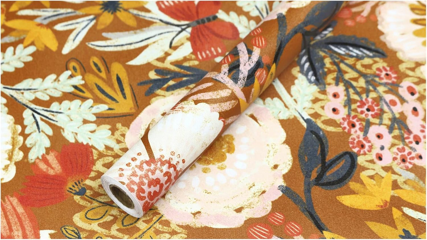 HAOKHOME Boho Peel and Stick Wallpaper Floral Wall Paper Removable for Bedroom Navy/Pink/Orange Contact Paper 17.7in x 9.8ft