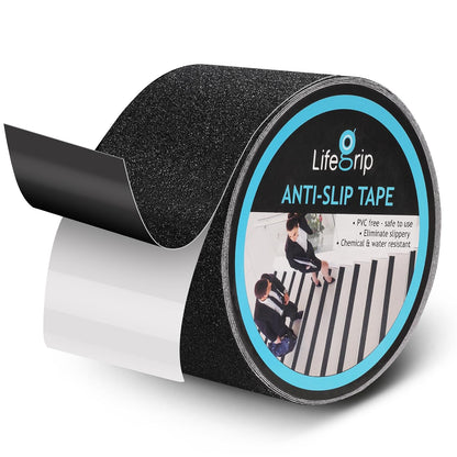 Lifegrip Anti Slip Tape, 4 Inch x 15 Foot Non-Slip Traction Grip Tape for Stairs, Waterproof Stair Treads Grip Non Slip, Non Skid Tape for Steps, Outdoor Black Grip Tape (4" X 15')