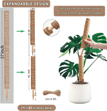 Moss Pole, 4Pack 21 Inch Plant Support Stakes for Indoor Plants, Monstera Plant Support Stakes, 69 Inch Tall Coir Plant Pole Sticks for Potted Plants, Pothos, Philodendron, Climbing Plants Accessories