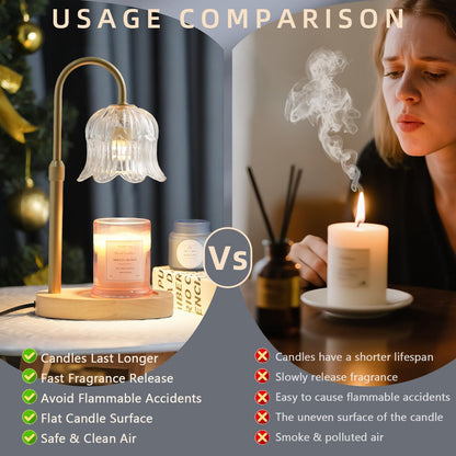 CRMILL Candle Warmer Lamp with Timer: Adjustable Dimmable Height Adjustable Warming - Flower Shape Wax Lamp Jar Candles No Flame Modern Home Decor Table Lights - Home Living Bedroom