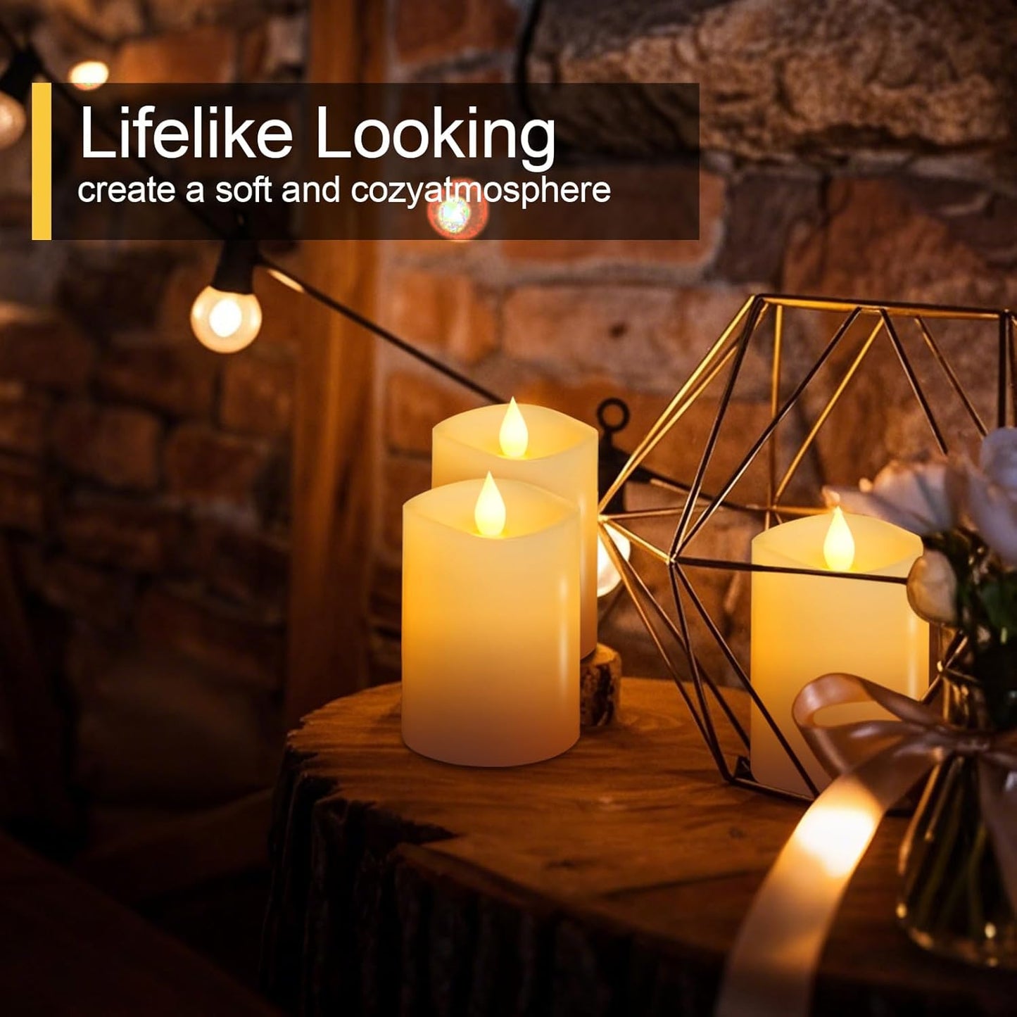 3x3 Flameless Candles with Remote Set of 2, 3 inch Battery Candles Flickering with Timer, LED Pillar Candle for Indoor/Outdoor, White
