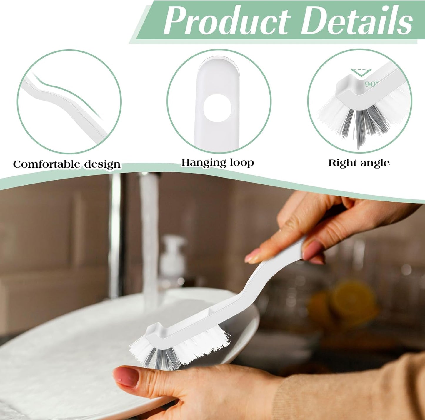Gjinxi 2Pcs Small Scrub Brushes, Kitchen Scrub Brush with Handle, Right Angle Cleaning Brush, Stiff Bristle Brush for Clean Dish Sink Bathroom Window Track Household Edge Corner Crevice Tile Floor