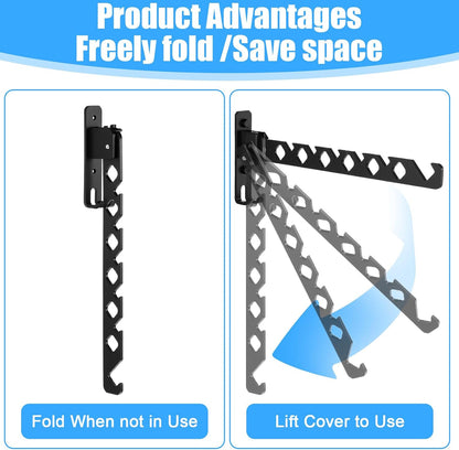 3 Pack Black Wall Mount Coat Hanger Holder, Retractable Folding Clothes Hanging Rack Aluminum Coat Hanger Wall Mount Clothes Drying Rack Space Saver for Laundry Room Bedroom Indoor