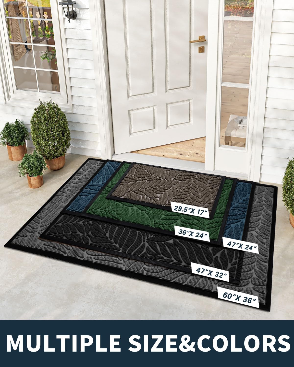 Yimobra Front Door Mat Outdoor Indoor, 29.5x17 All-Season Waterproof Door Mat Outside Entrance, All-Weather Non-Slip Outside Doormat for Garage Patio Entryway, Brown
