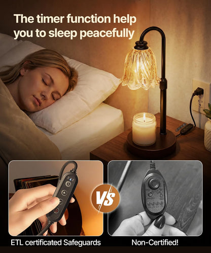 Candle Warmer Lamp with Remote Control Timer Dimmer - Wax Melt Warmer with 2 Bulbs, Adjustable Height, Birthday Gifts for Mom Women, House Warming Gifts New Home Decor (Round)