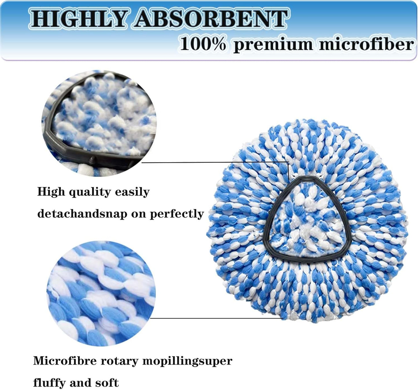 Spin Mop Replace Heads for O Cedar Rinse Clean 2 Tank System, Spin Mop Replacement Head 2 Microfiber Mop Refills, 1 Triangle Head Cover and 30-58in Handle 1 1Scrub Brush