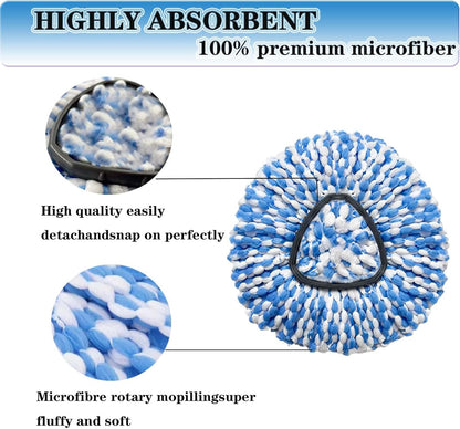 Spin Mop Replace Heads for O Cedar Rinse Clean 2 Tank System, Spin Mop Replacement Head 2 Microfiber Mop Refills, 1 Triangle Head Cover and 30-58in Handle 1 1Scrub Brush