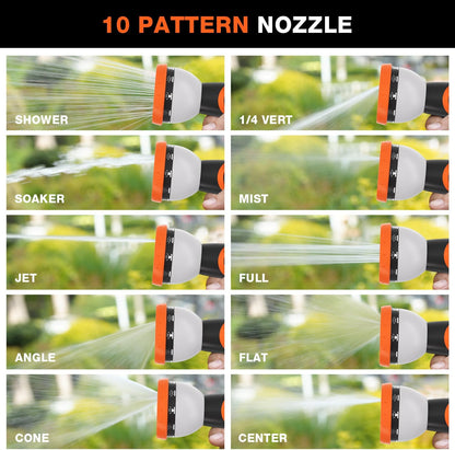 Besiter Garden Hose Nozzle Sprayer: 2 Pack 10 Watering Patterns Spray Nozzles Heavy Duty Metal Hose Head Hose Attachment, Thumb Control On Off Valve