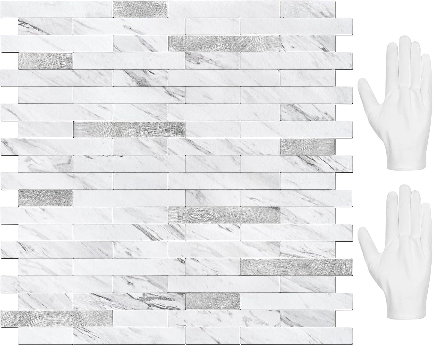 STICKGOO Peel and Stick Backsplash Tile, Stick on Backsplash for Kitchen and Bathroom, Volakas White Look PVC Mixed Metal Silver Self Adhesive Wall Tiles(Sample)