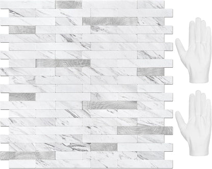 STICKGOO Peel and Stick Backsplash Tile, Stick on Backsplash for Kitchen and Bathroom, Volakas White Look PVC Mixed Metal Silver Self Adhesive Wall Tiles(Sample)