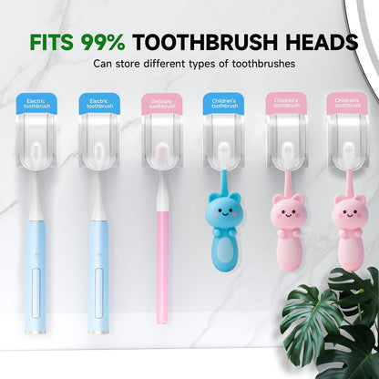2 Pcs Toothbrush Holders Wall Mounted, Single Slot Design, Shower Self Adhesive Wall Mounted Toothbrush Holder with Cover, Waterproof and Dustproof, Suitable for Bathroom, Family, Travel (Transparent)