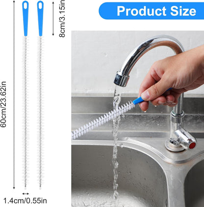 JIEYAO 2 Pack Flexible Drain Cleaning Tools, 23.6inch Bendable Long Drain Brush with Nylon Bristles Rust-Resistant Sink Unblocker Tool for Toilet Kitchen Shower Sewer Tub Hair Clogs