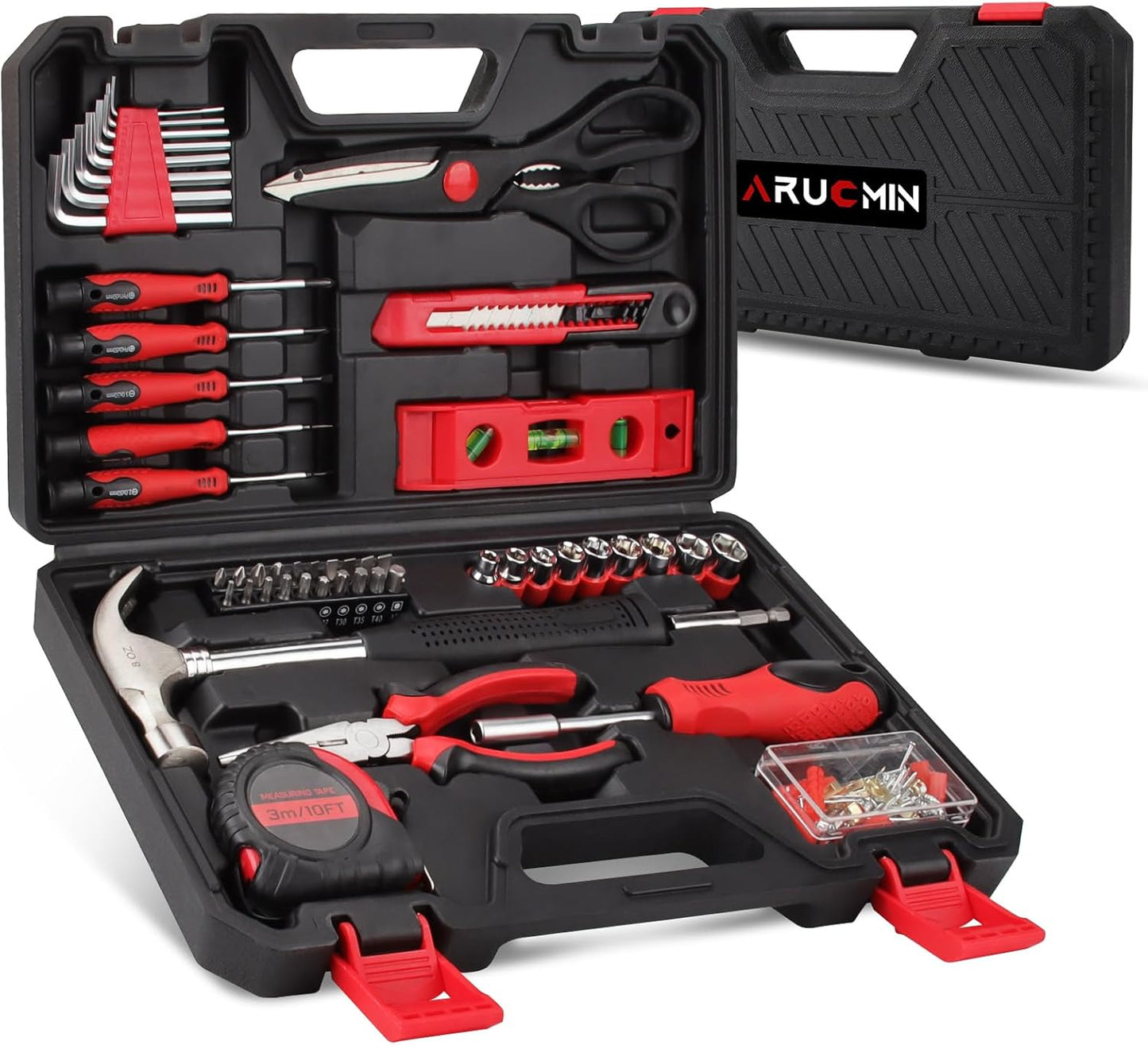 51-Piece Red Tool Set, Home Tool Kit with Toolbox Storage Case Home Repair Tool Kit with Drawer for Women2
