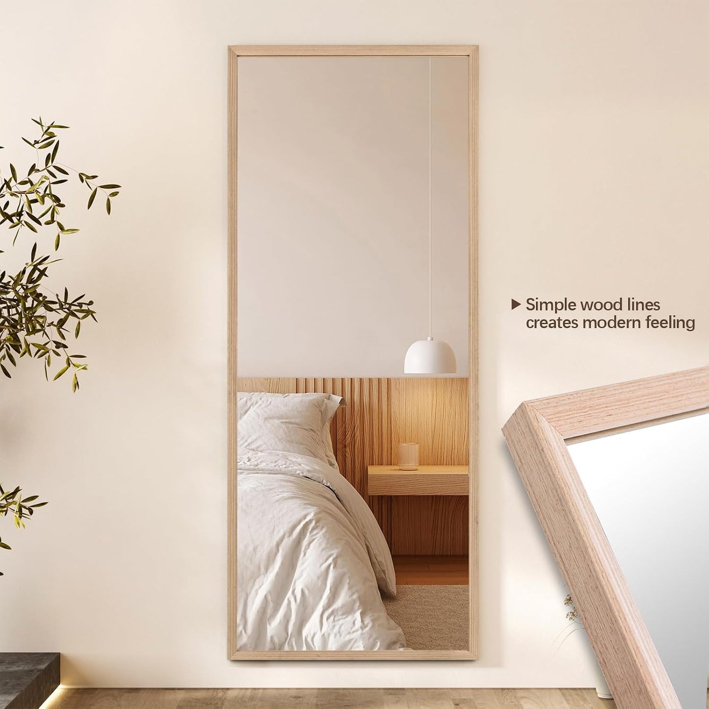 BOLEN Wood Full Length Mirror with Stand, 65"x22" Full Body Mirror for Wall and Floor, Large for Bedroom, Living Room or Cloakroom, Solid Wood