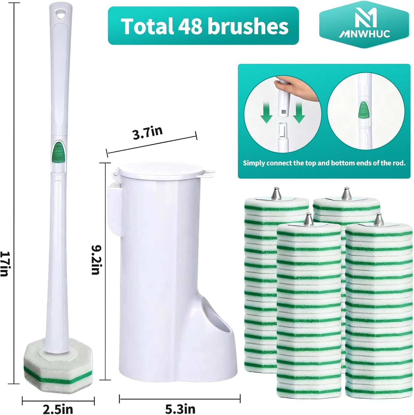 Disposable Toilet Bowl Brush with 36 Toilet Wand Refills Pads Replacement Heads, Toilet Cleaning Stick,Toilet Bowl Cleaner Wands Holder and Set, Toilet Cleaning System Starter Kit