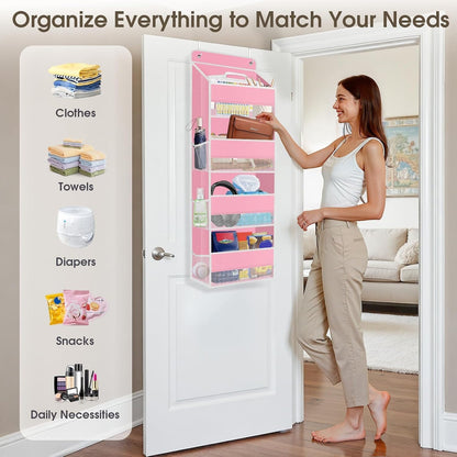 SpaceHacks 1 Pack Over The Door Organizer, Hanging Storage Organizer with Clear Window, 40lb Ultra Sturdy Large Capacity Room Organizer for Pantry Laundry Bathroom Nursery Closet Baby Essential (Grey)