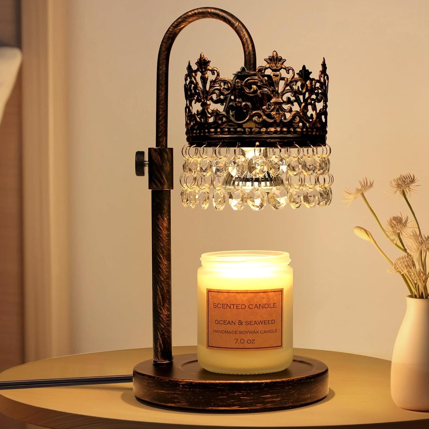 Candle Warmer Lamp with Timer Dimmer Adjustable Height with 2 Bulbs Crystal Candle Lamp Elegant Home Decor for Valentine's Day Gift Wax Melt Warmers for Women Birthday Gift (Black)