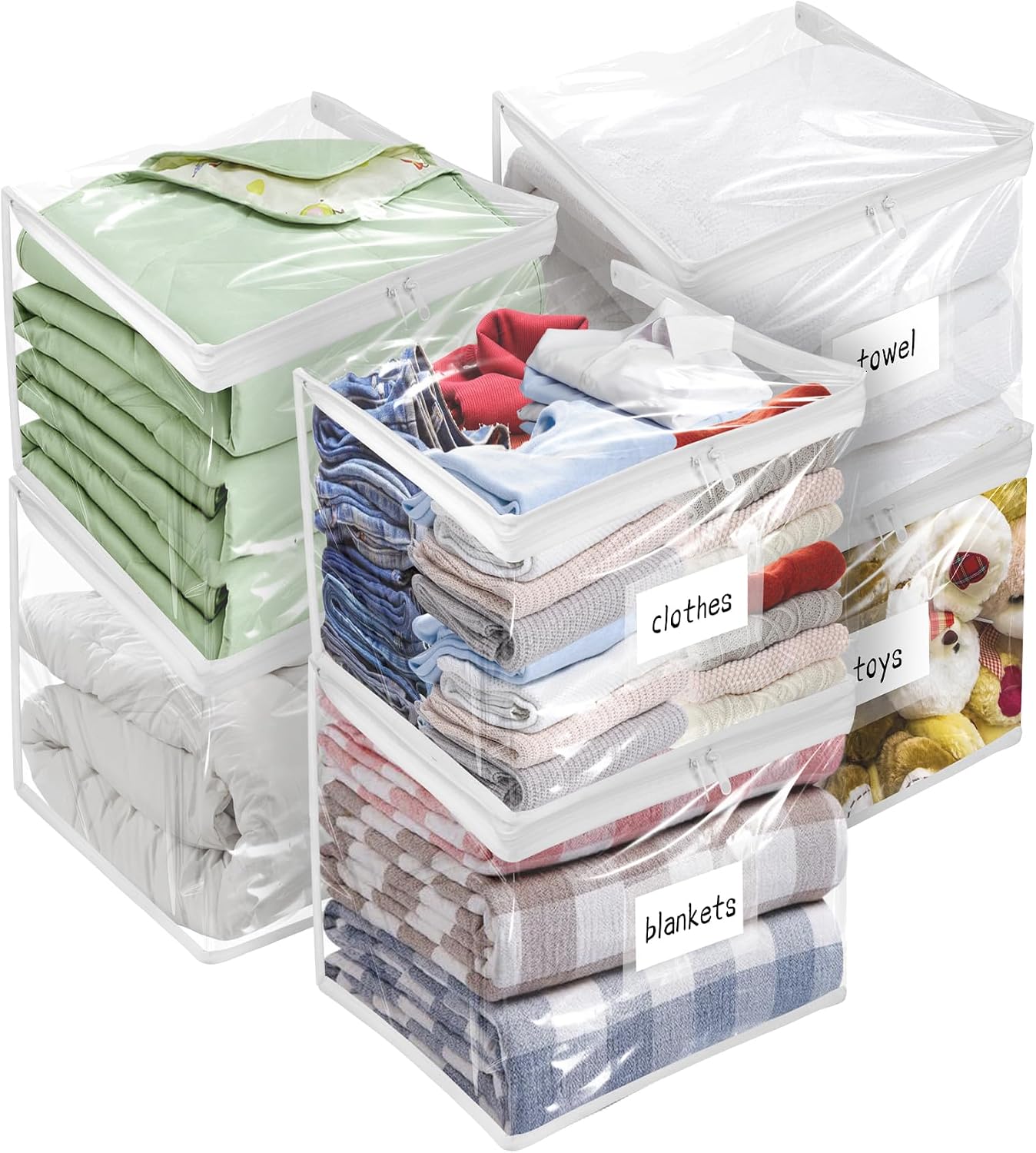 Plastic Storage Bags with Easy-Glide Zipper, Pack of 8, Durable Clear Vinyl Zippered Storage Bags for Clothes Sweaters Comforters Blankets Sheets Bedding (15.7 x 13.8 x 3.9 Inch, White)