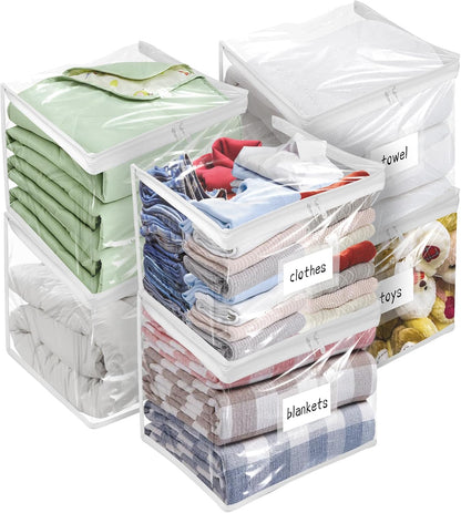 Plastic Storage Bags with Easy-Glide Zipper, Pack of 8, Durable Clear Vinyl Zippered Storage Bags for Clothes Sweaters Comforters Blankets Sheets Bedding (15.7 x 13.8 x 3.9 Inch, White)