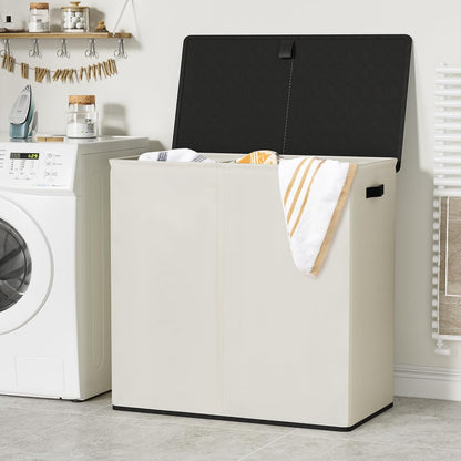 WOWLIVE Laundry Hamper with Lid,160L Large Laundry Basket 3 Section with Removable Washing Bags,Collapsible Waterproof Dirty Clothes Hamper for Laundry Room Bathroom Dorm,Beige