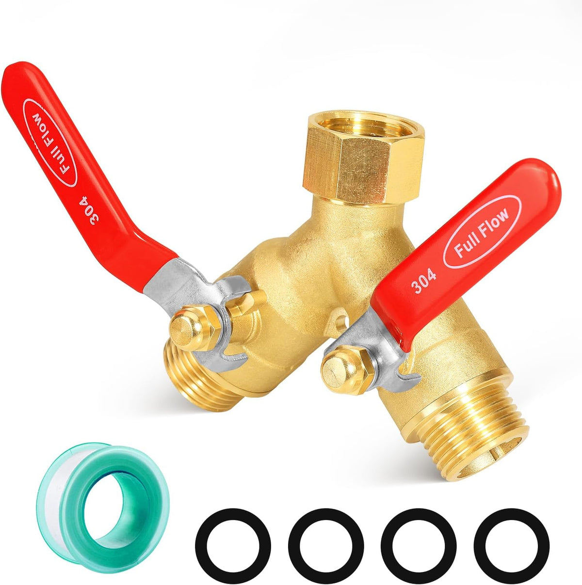 SIGURANTA Garden hose splitter, full-flow, heavy-duty brass 2-way high flow, outdoor faucet Y-valve closure diverter connector, garden hose high-flow diverter adapter. (2-Way Full Flow)
