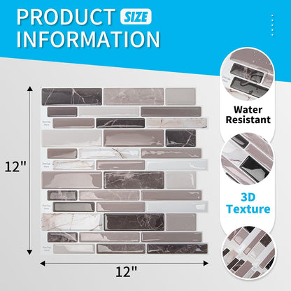 Art3d 10-Sheet Premium Stick On Kitchen Backsplash Tiles, 12"x12" Peel and Stick Self Adhesive Wall Tiles, White Marble Design