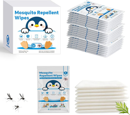 30 PCS Individually Wrapped Mosquito Repellent Wipes, Natural Insect Repellent Wipes Provide 6-8 Hrs Protection, DEET-Free Mosquito Wipes with Travel-Size for Camping, Picnic, BBQ, Travel, Outdoor Use