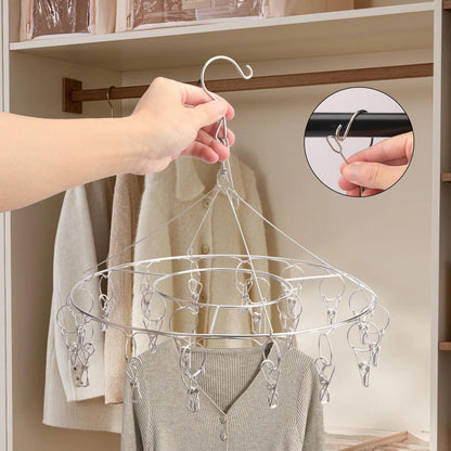 16 Pack 14 inch Stainless Steel Drying Rack with 10 Clips, Sock Drying Rack with Windproof Clips, Stainless Steel Clothes Hanger for Bras, Clothes, Sock & Underwear Towels