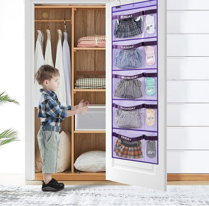 Weekly Kids Clothes Organizer Day of Week School Clothing Storage Monday to Friday Hanging Closet Organizer (GREY)
