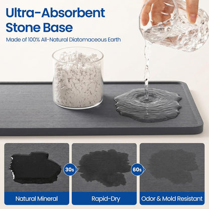 Extra Large Kitchen Sink Caddy Organizer, Stainless Steel Sponge Holder for Kitchen Sink with Brush Holder, Diatomite Stone Sink Tray for Soap Dispenser, Sponge, Kitchen Essentials and Gadgets, Black