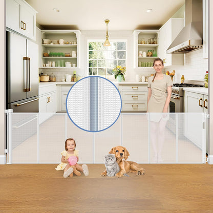 Reinforced Retractable Baby Gates with Support Beam 60" Wide Retractable Dog Gate Indoor Prevent Children and Dogs from Crawling Under Outdoor Dog Gate for Deck Mesh Gates for Kids or Pets, Black