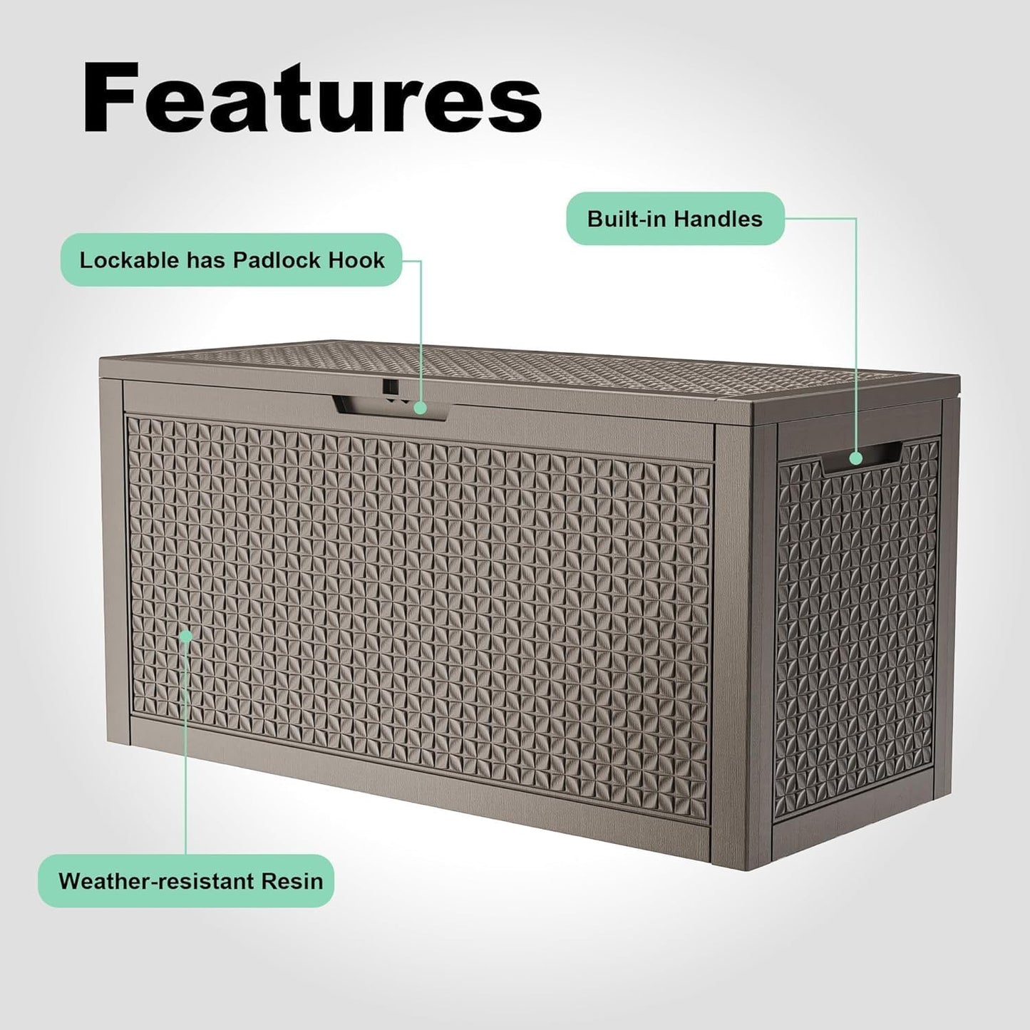 PatioZen 50 Gallon Deck Box Outdoor, Weatherproof Resin Patio Storage Box, Waterproof Outdoor Storage Boxes with Lid Lockable for Cushions, Garden Tools,Grey