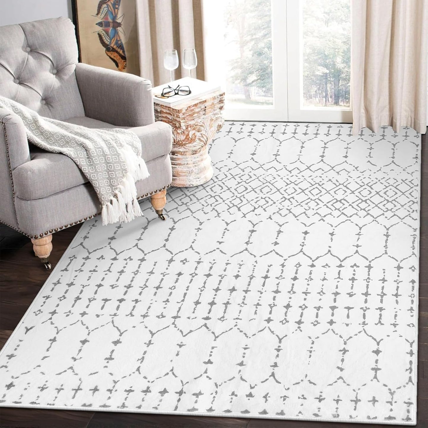 Lahome Moroccan Entry Rug 2x3, Non-Slip Washable Front Indoor Door Mat Rubber Backing Low-Profile Door Rugs, Small Geometric Print Distressed for Entryway Bathroom Kitchen, Black Hana