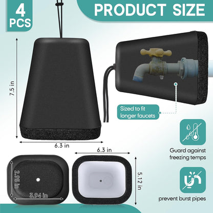 VIHOSE 2 Pcs Large Outdoor Faucet Covers for Winter 7.5 x 6.3 x 5.12 Inch Plastic Spigot Cover for Freeze Protection with Thick Foam Inside for Garden Cold Freeze Proof (Black)