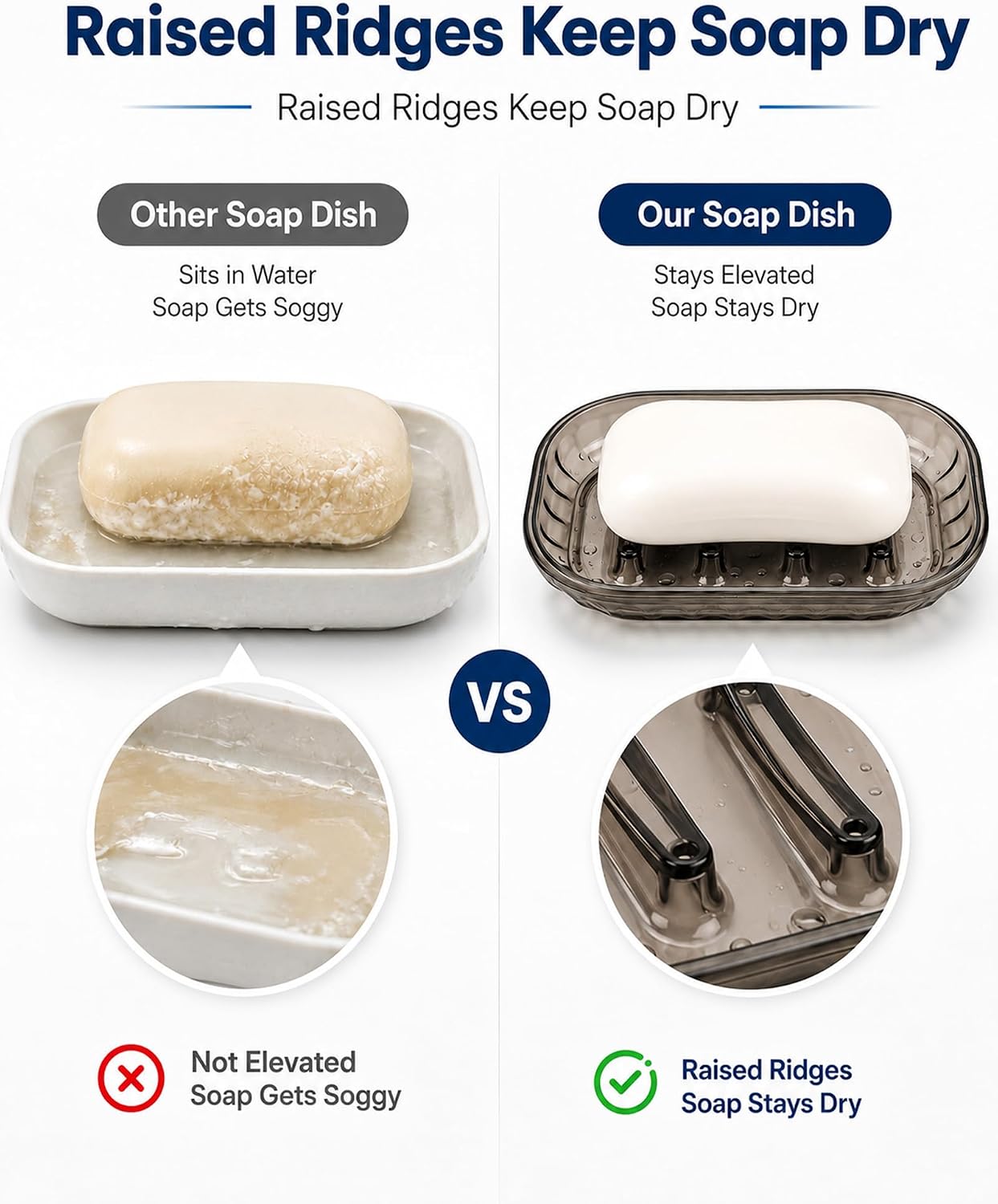 OTHIX 3 Pack Clear Plastic Soap Dish for Bar Soap, Bar Soap Holder Tray with Raised Ridges for Shower | Bathroom | Kitchen Sink |Dry Fast| Easy to Clean (Clear)