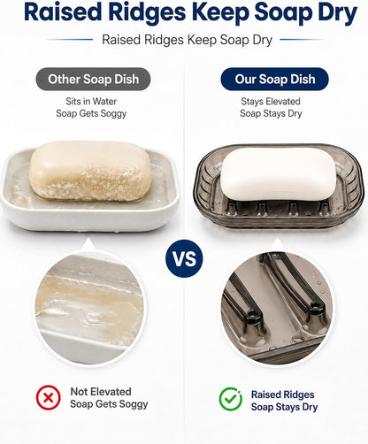 OTHIX 3 Pack Clear Plastic Soap Dish for Bar Soap, Bar Soap Holder Tray with Raised Ridges for Shower | Bathroom | Kitchen Sink |Dry Fast| Easy to Clean (Clear)