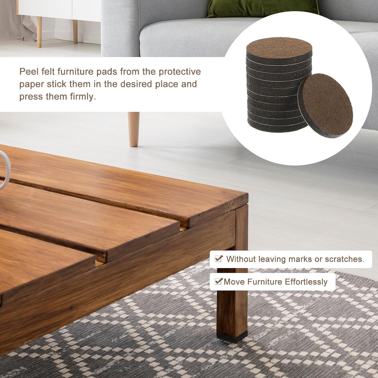 uxcell Furniture Pads, 24Pcs 1.25" - Round Self Adhesive Felt Furniture Pads, Floor Protectors for Furniture Feet Chairs Legs Hardwood Floors (Brown)