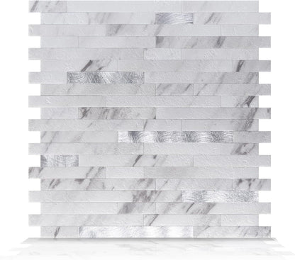 Art3d 10-Sheet Peel and Stick Backsplash Tile for Kitchen Bathroom Fireplace Laundry Room in White Slate with Gold Studded